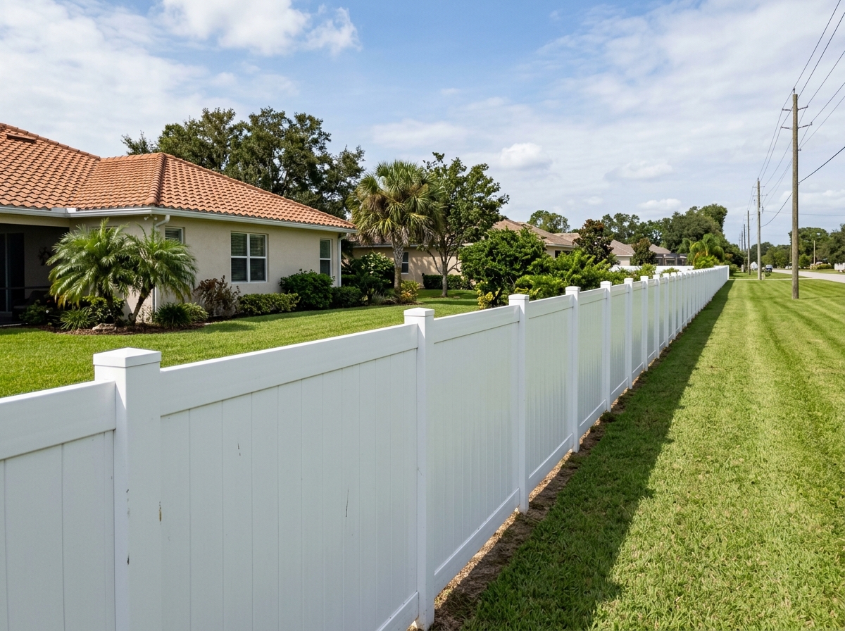 White vinyl privacy fence on a Central Florida property
