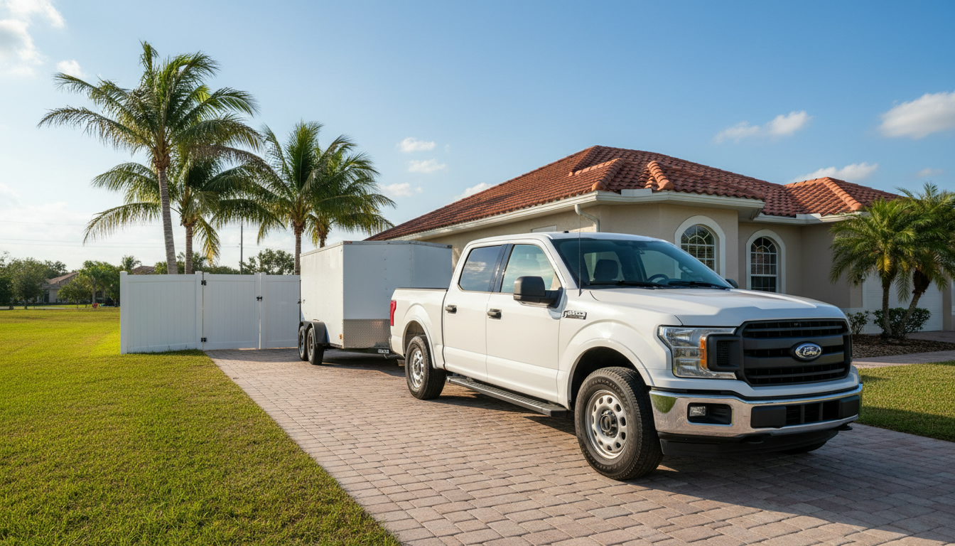 The Crystalline work truck and trailer at a Central Florida home