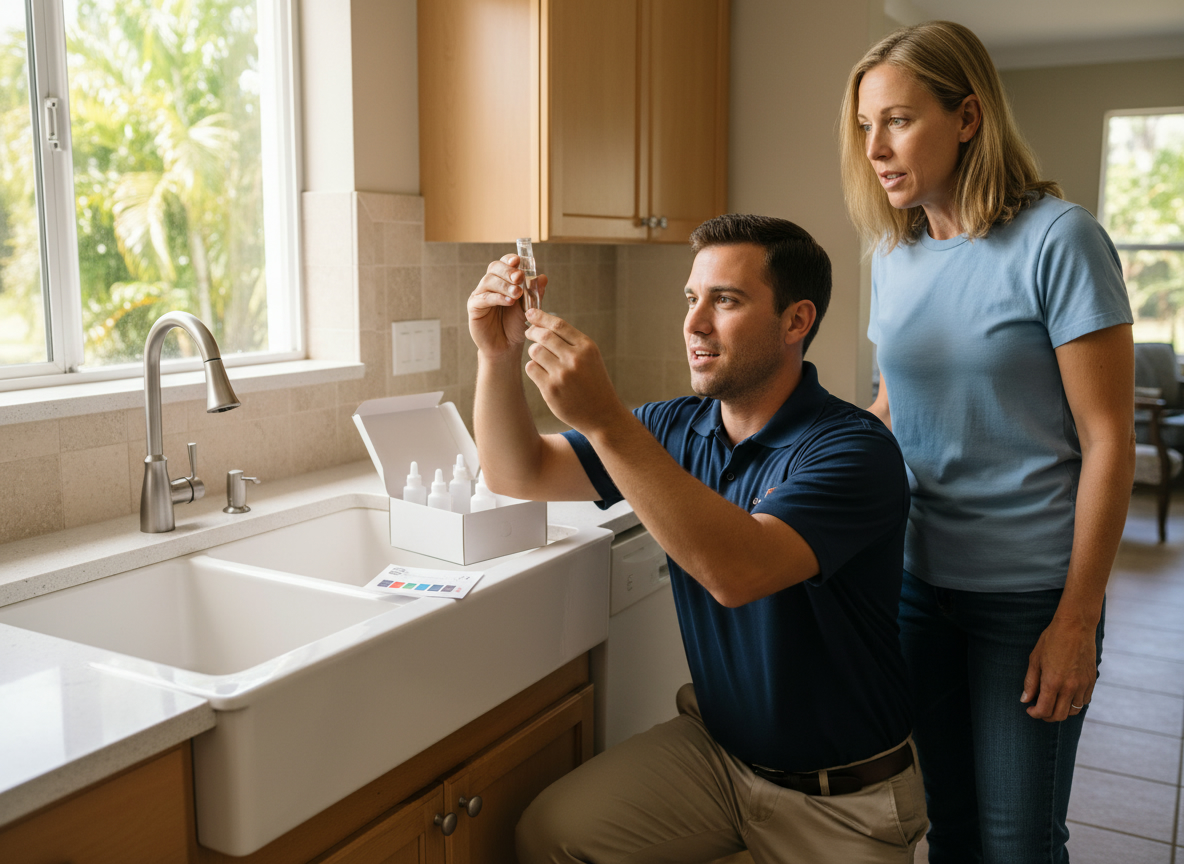 Testing the water at a homeowner's kitchen sink in Central Florida