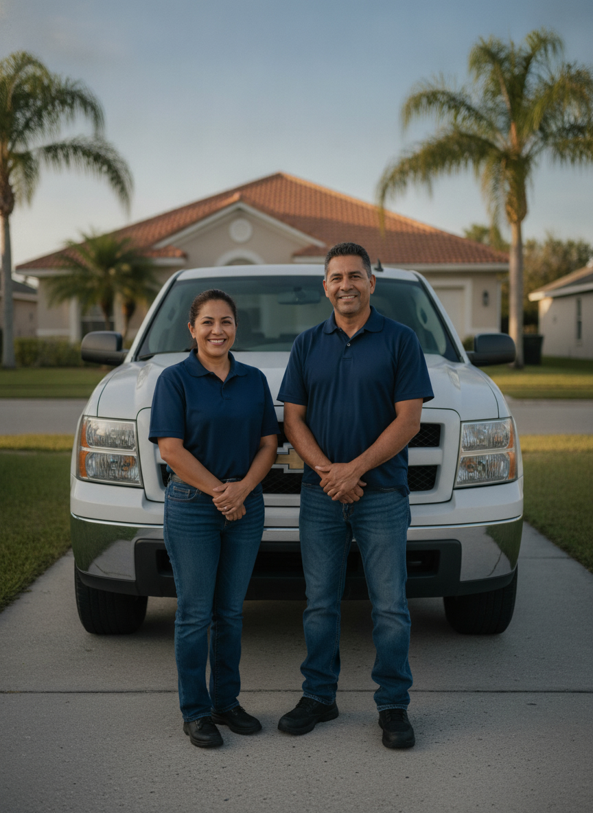 The Crystalline crew in front of the work truck in Davenport, Florida